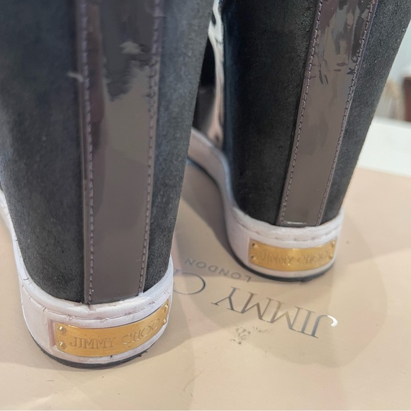 🎉HOST PICK🎉Jimmy Choo grey suede & pattern leather wedge Panama sneaker in box - Picture 12 of 16